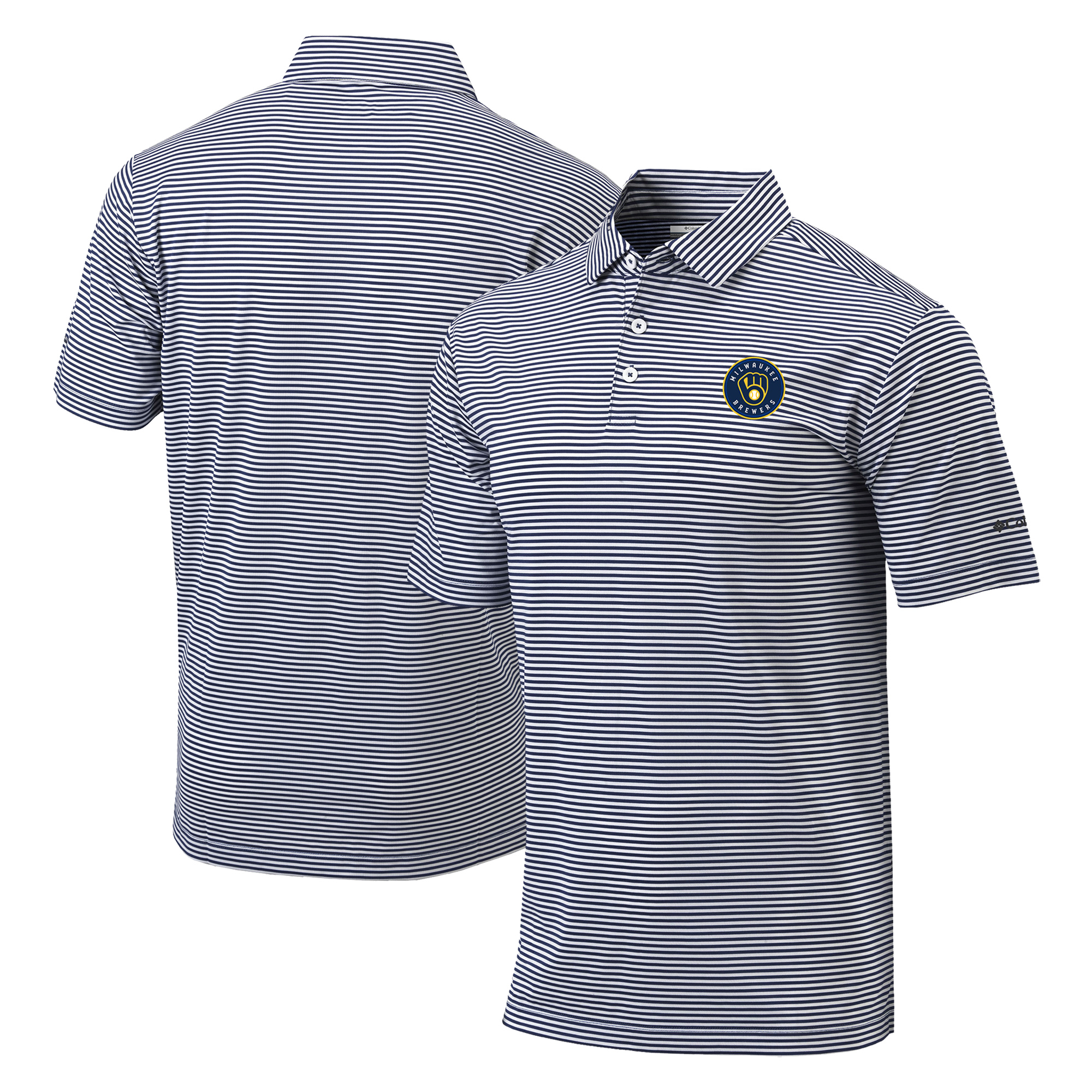 Men's Columbia Navy Milwaukee Brewers Golf Club Invite Omni-Wick Polo - Image 2