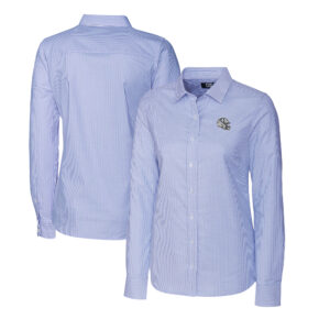Women's Cutter & Buck  Royal Indianapolis Colts Helmet Logo Stretch Oxford Stripe Long Sleeve Button-Up Shirt
