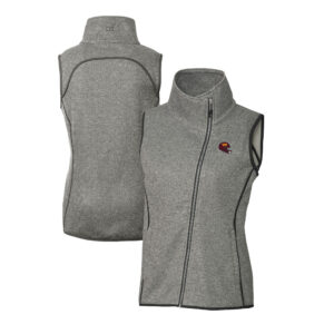 Women's Cutter & Buck  Heather Gray Washington Commanders Helmet Logo Mainsail Sweater-Knit Full-Zip Asymmetrical Vest