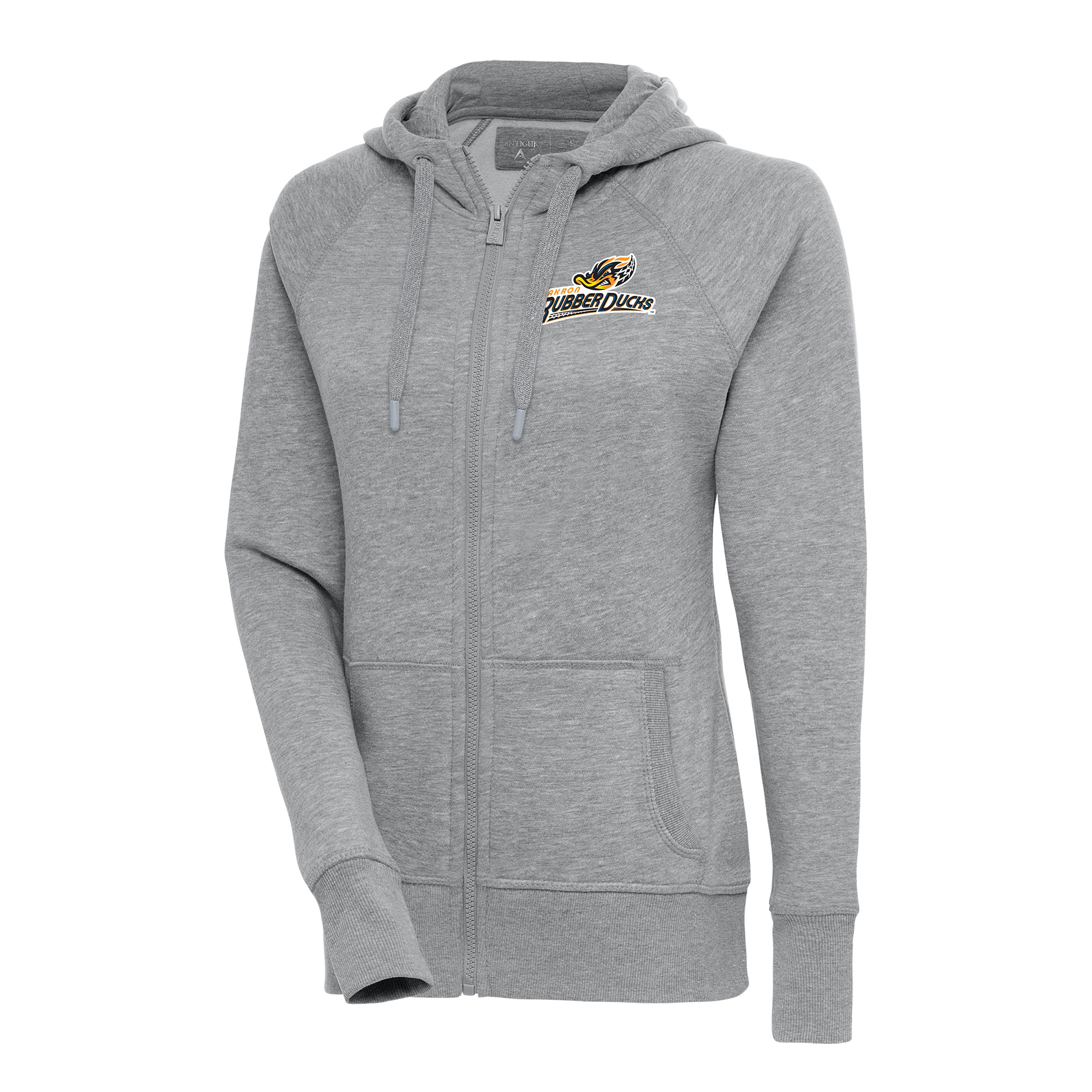Women's Antigua Heather Gray Akron RubberDucks Victory Full-Zip Hoodie