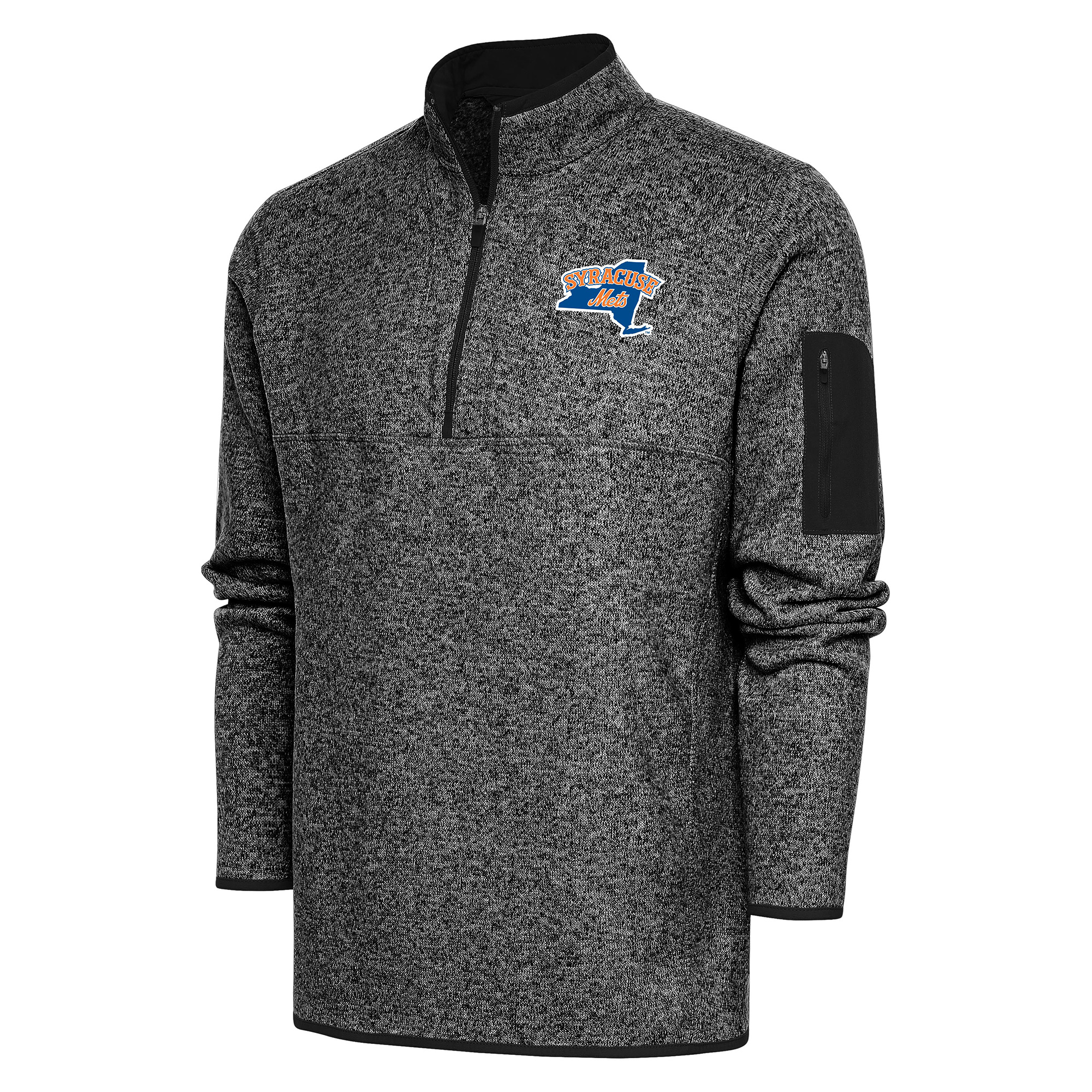 Men's Antigua Heather Black Syracuse Mets Fortune Quarter-Zip Pullover Jacket