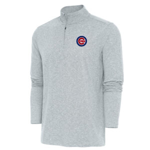 Men's Antigua  Heather Gray Chicago Cubs Hunk Quarter-Zip Pullover Top