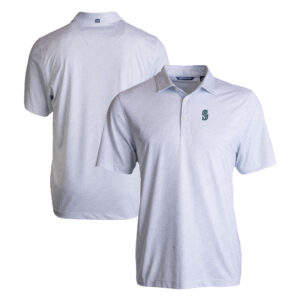 Men's Cutter & Buck White Seattle Mariners Pike Eco Pebble Print Stretch Recycled Polo