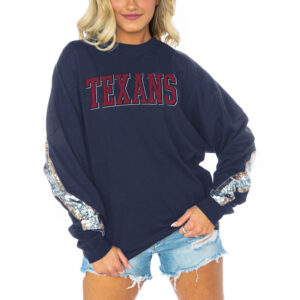 Women's Gameday Couture  Navy Houston Texans Glitz Sequin Long Sleeve T-Shirt