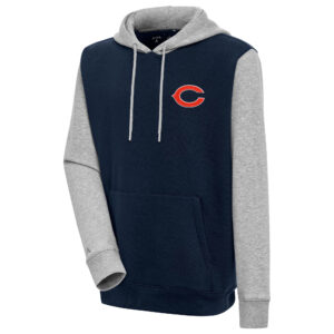 Men's Antigua  Navy/Heather Gray Chicago Bears Victory Colorblock Pullover Hoodie