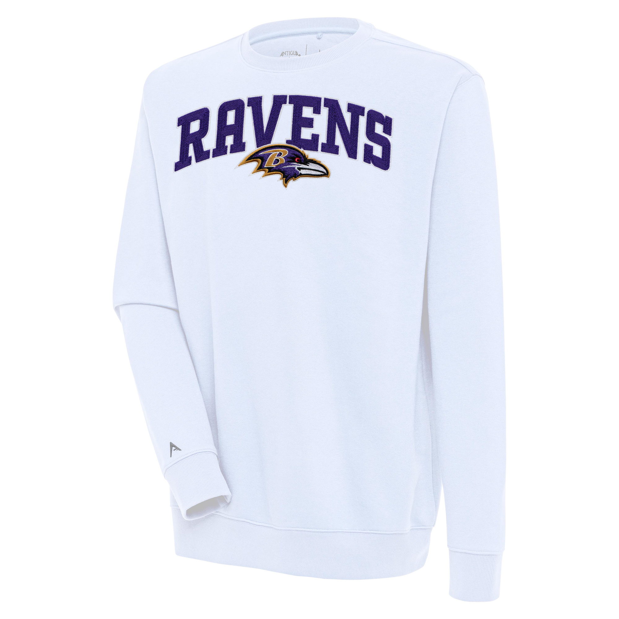 Men's Antigua White Baltimore Ravens Victory Chenille Pullover Sweatshirt