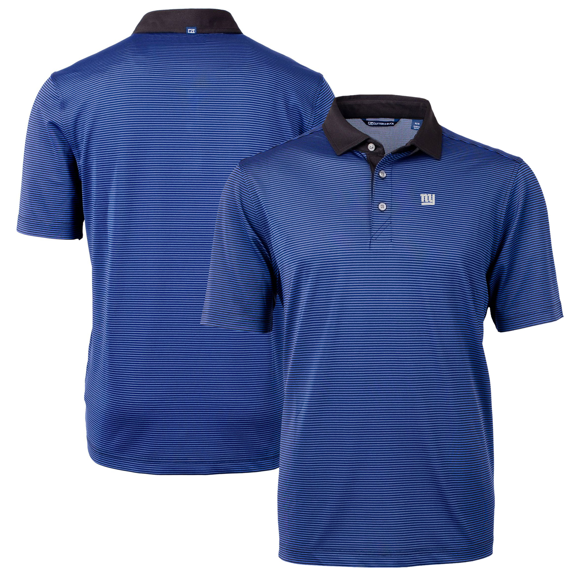 Men's Cutter & Buck Royal/Black New York Giants Virtue Eco Pique Micro Stripe Recycled Polo