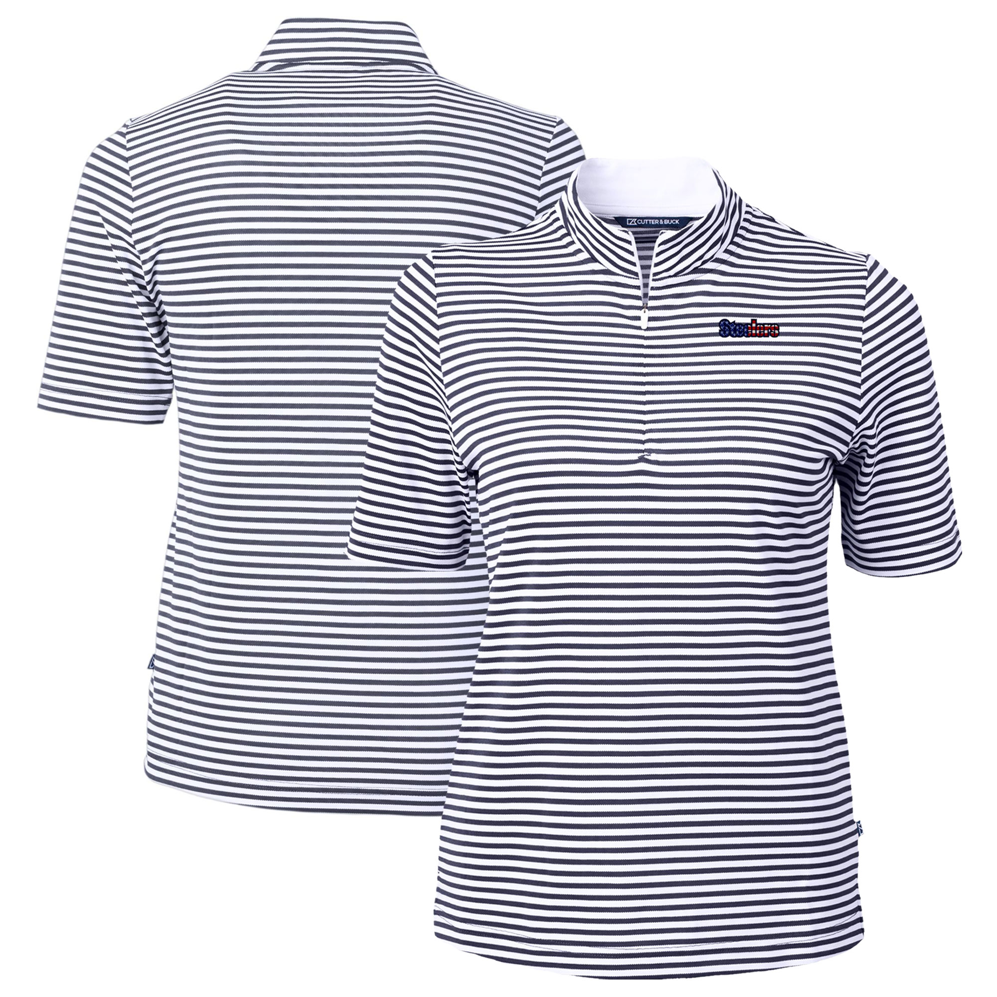 Women's Cutter & Buck Navy Pittsburgh Steelers DryTec Virtue Eco Pique Stripe Recycled Polo