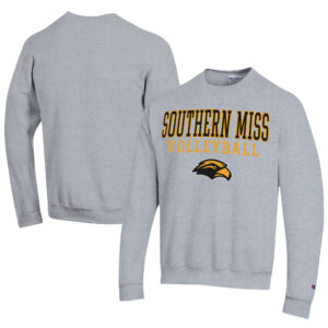 Men's Champion  Gray Southern Miss Golden Eagles Stacked Logo Volleyball Eco Powerblend Pullover Sweatshirt