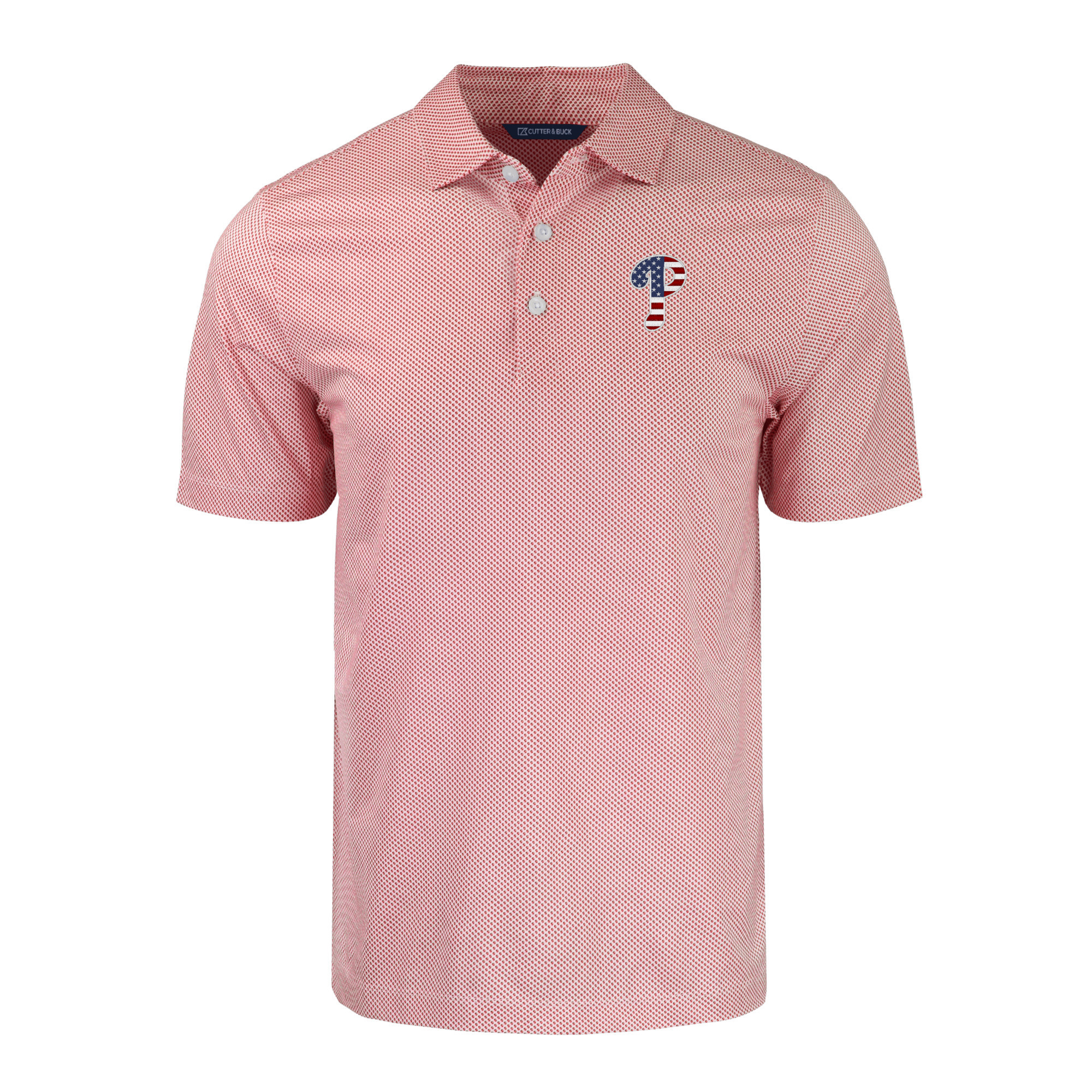Men's Cutter & Buck White/Red Philadelphia Phillies Stars & Stripes Pike Eco Symmetry Print Stretch Recycled Polo - Image 3