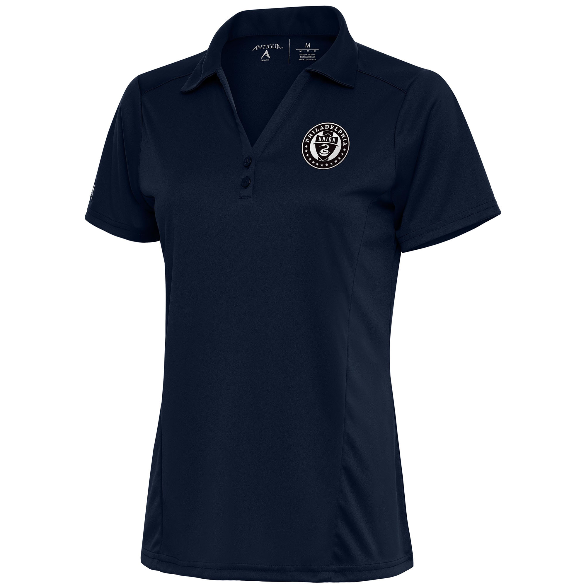 Women's Antigua Navy Philadelphia Union Brushed Metallic Tribute Desert Dry Polo
