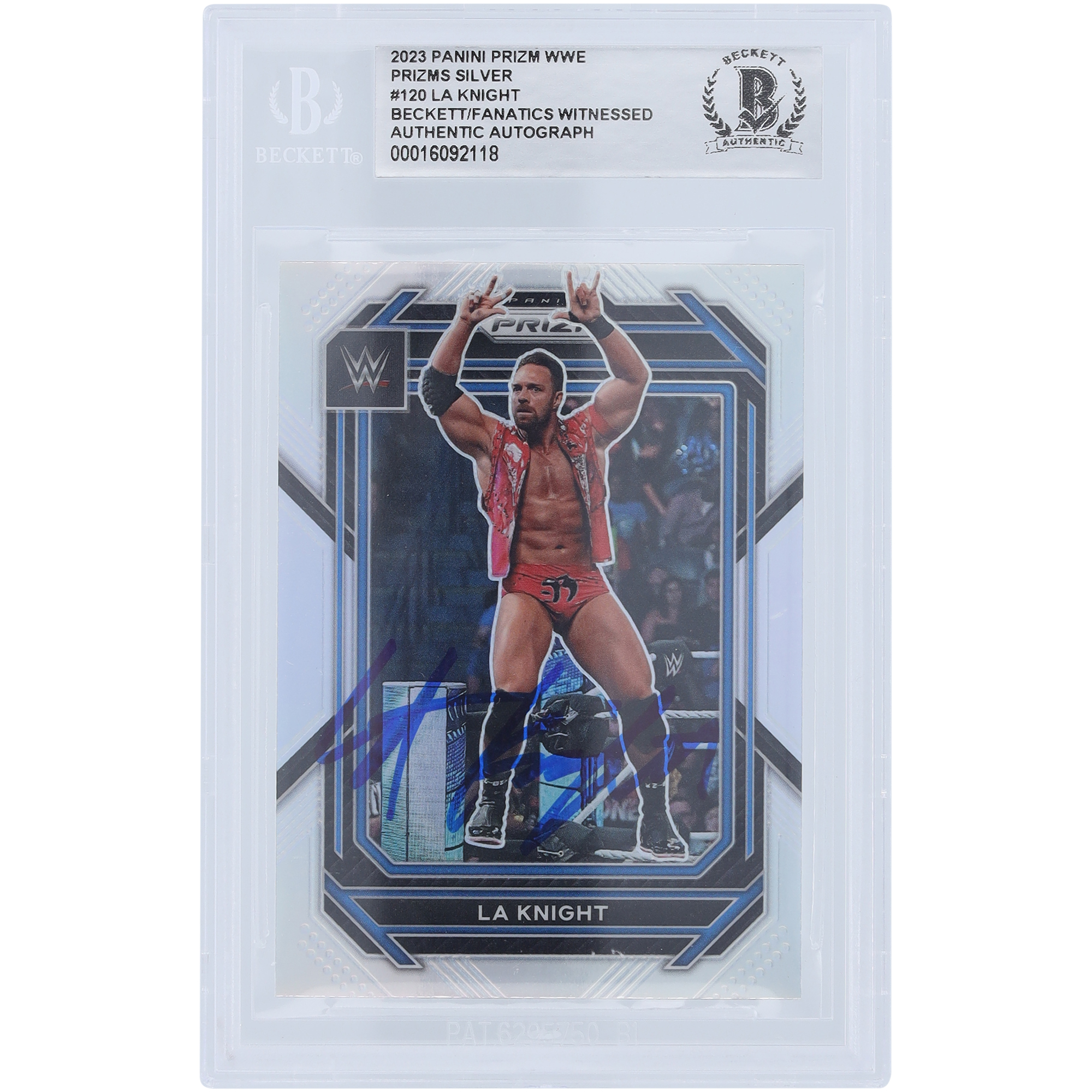 LA Knight WWE Autographed 2023 Panini Prizm Silver #120 Beckett Fanatics Witnessed Authenticated Card - Image 4