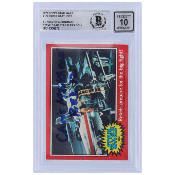Chris Matthews Star Wars Autographed 1977 Topps Star Wars Series 1 #102 BGS Authenticated 10 Card with "Red 12" Inscription - Image 2