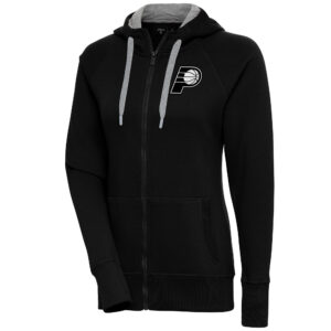 Women's Antigua  Black Indiana Pacers Brushed Metallic Victory Full-Zip Hoodie