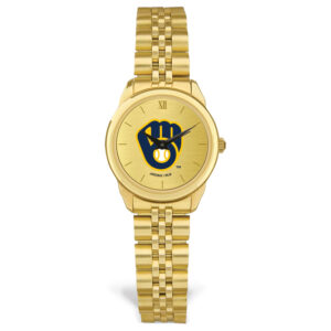 Women's  Gold Milwaukee Brewers Rolled Link Bracelet Wristwatch