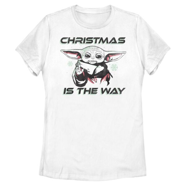 Women's Mad Engine Grogu White The Mandalorian Christmas is the Way Graphic T-Shirt