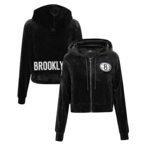 Women's Pro Standard  Black Brooklyn Nets Classic Velour Full-Zip Hoodie Jacket