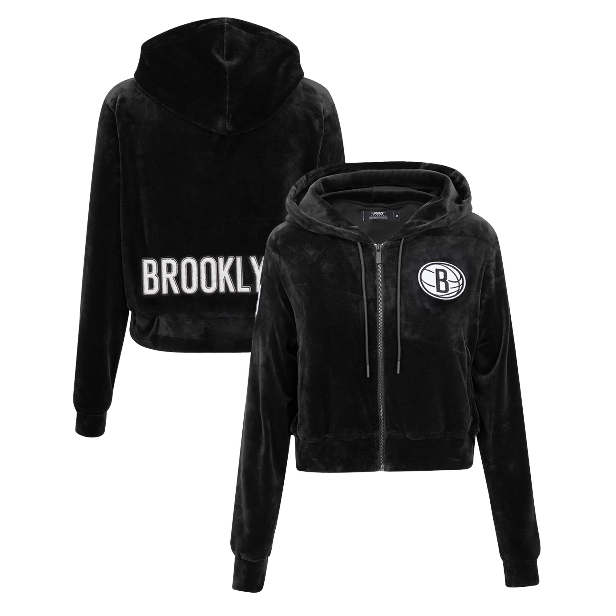 Women's Pro Standard Black Brooklyn Nets Classic Velour Full-Zip Hoodie Jacket