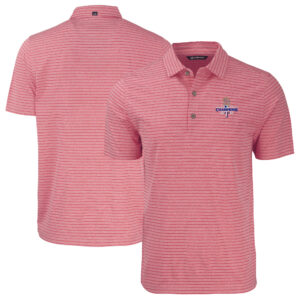 Men's Cutter & Buck  Heather Red Texas Rangers 2023 World Series Champions Big & Tall Forge Eco Heather Stripe Stretch Recycled Polo