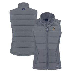 Women's Cutter & Buck  Gray Greensboro Grasshoppers Evoke Hybrid PrimaLoft Eco Softshell Recycled Full-Zip Vest