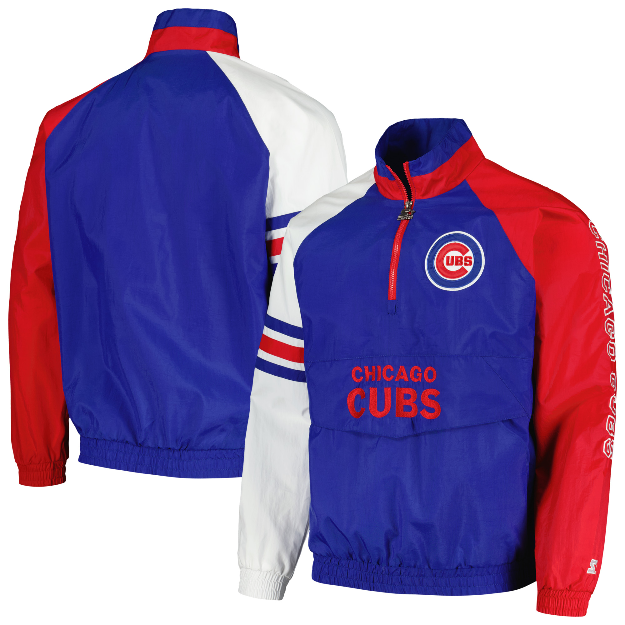 Men's Starter Royal/Red Chicago Cubs Elite Raglan Half-Zip Jacket - Image 5