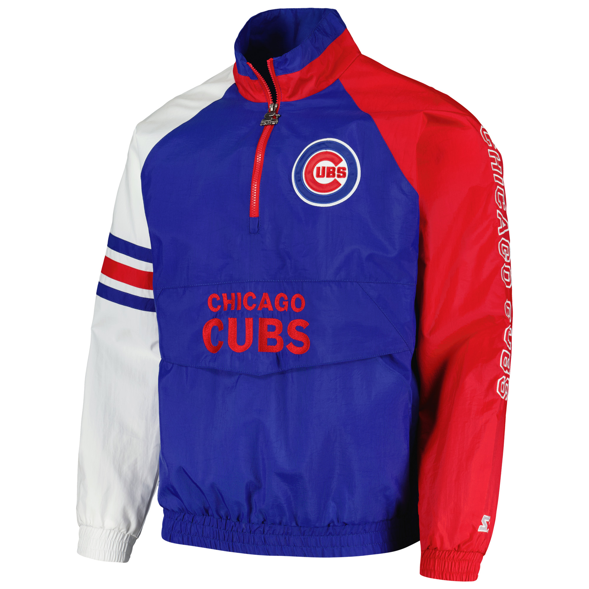 Men's Starter Royal/Red Chicago Cubs Elite Raglan Half-Zip Jacket - Image 6