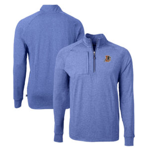 Men's Cutter & Buck  Heather Blue Durham Bulls Adapt Eco Knit Heather Recycled Quarter-Zip Pullover