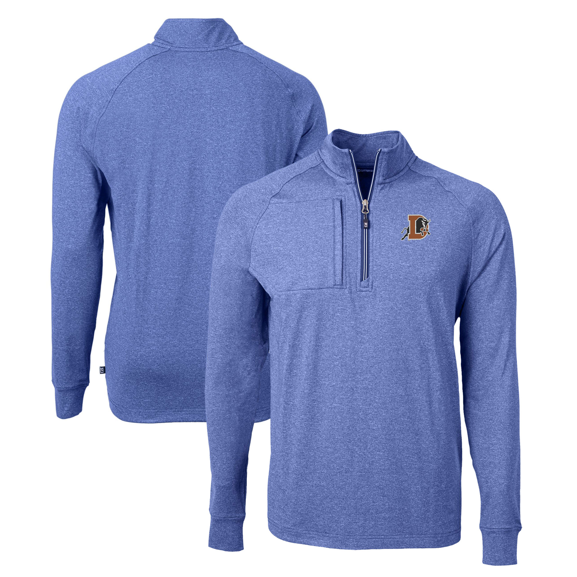 Men's Cutter & Buck Heather Blue Durham Bulls Adapt Eco Knit Heather Recycled Quarter-Zip Pullover