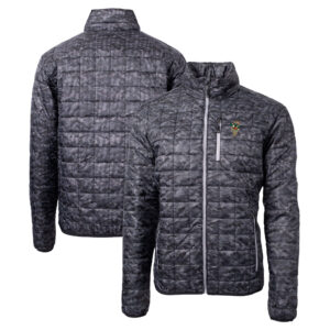 Men's Cutter & Buck Black Greensboro Grasshoppers Rainier PrimaLoft Eco Insulated Full-Zip Printed Puffer Jacket
