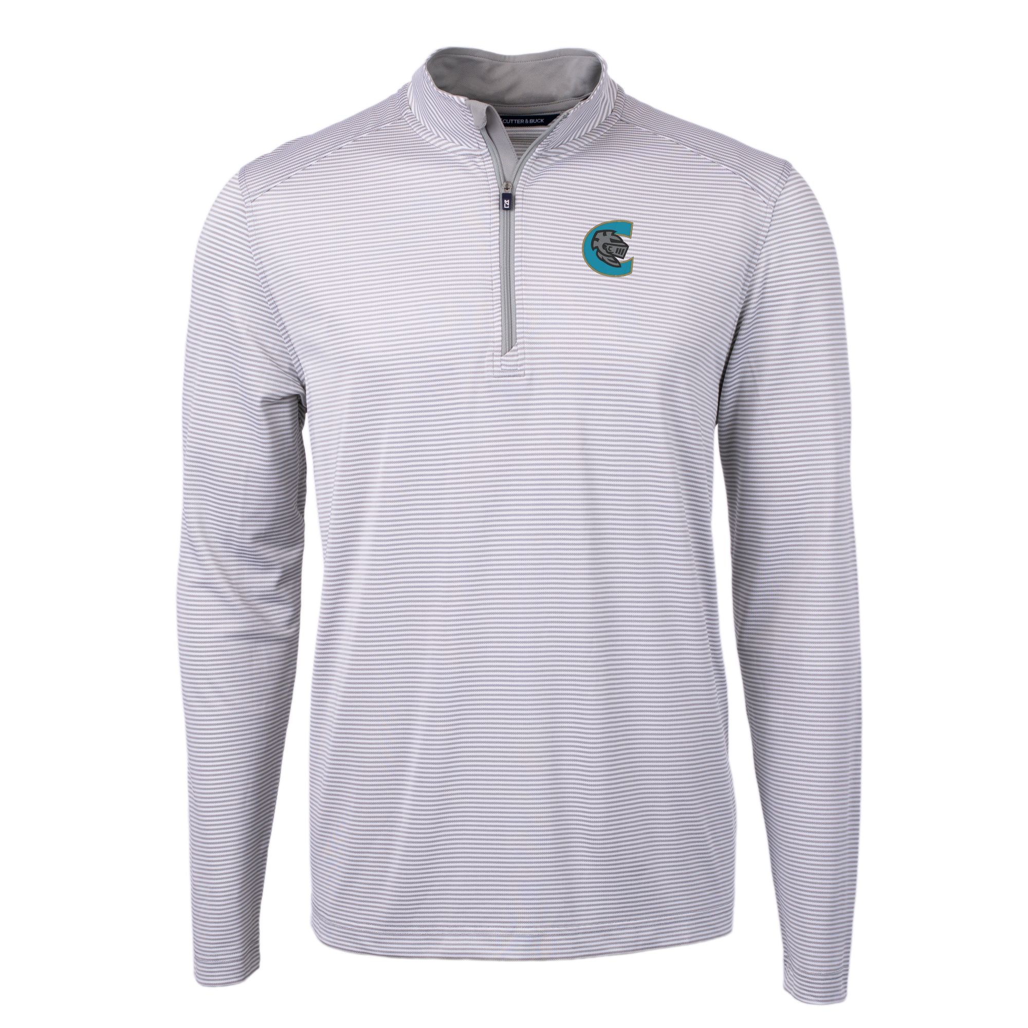 Men's Cutter & Buck Gray/White Charlotte Knights Virtue Eco Pique Micro Stripe Recycled Quarter-Zip Pullover Top - Image 3
