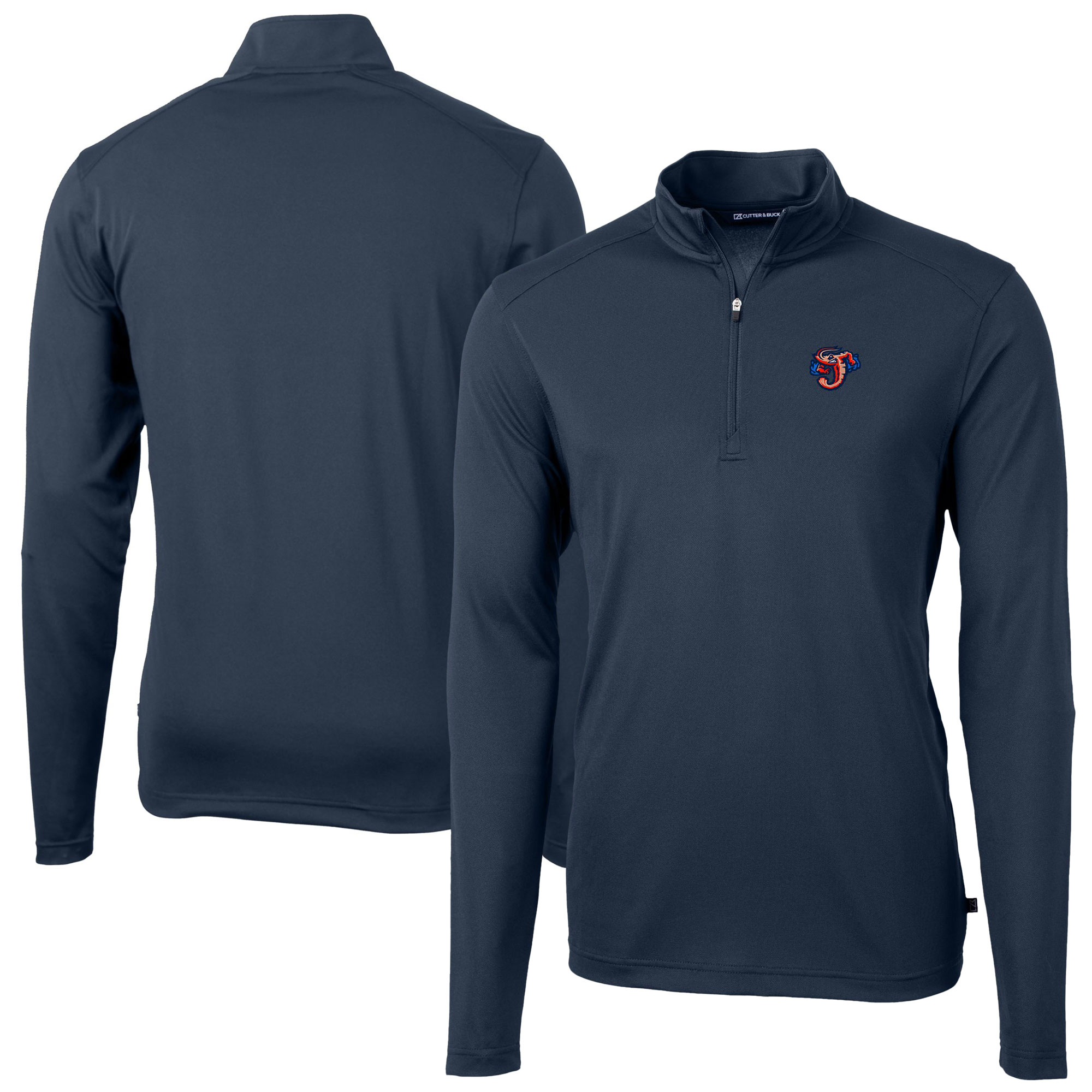 Men's Cutter & Buck Navy Jacksonville Jumbo Shrimp Virtue Eco Pique Recycled Quarter-Zip Pullover Top