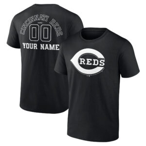 Men's Cincinnati Reds Black Monochrome Personalized Name & Number T-Shirt