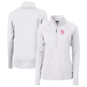 Women's Cutter & Buck White San Diego Padres City Connect Adapt Eco Knit Recycled Half-Zip Pullover Top