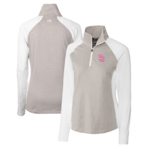 Women's Cutter & Buck  White San Diego Padres City Connect Forge Tonal Stripe Stretch Half-Zip Pullover Top