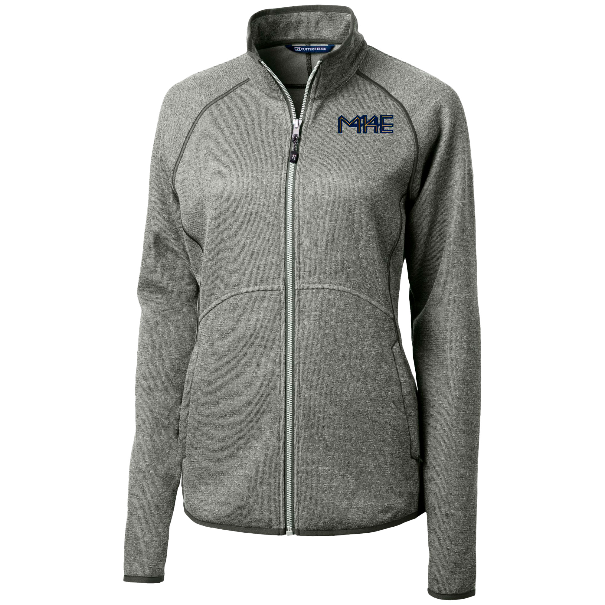 Women's Cutter & Buck Heather Gray Milwaukee Brewers City Connect Mainsail Sweater-Knit Full-Zip Jacket - Image 6