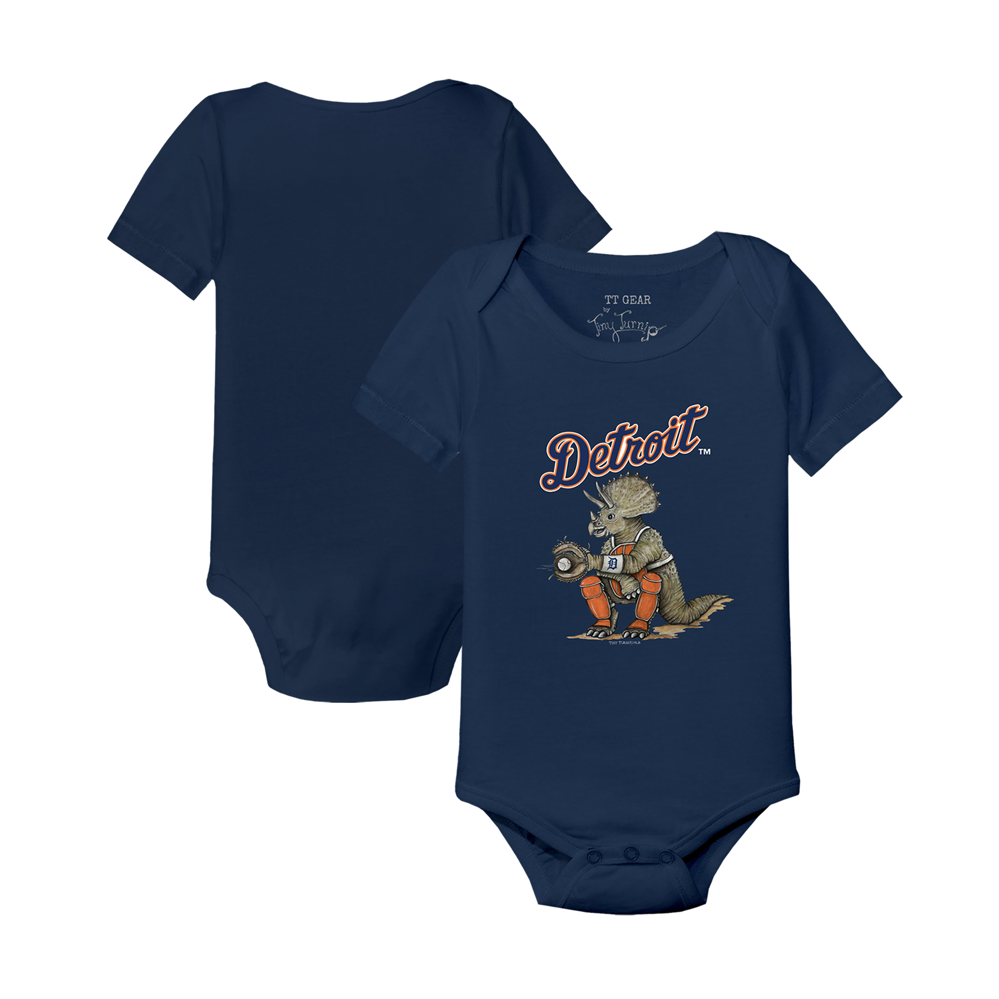 Infant Tiny Turnip Navy Detroit Tigers Triceratops Bodysuit