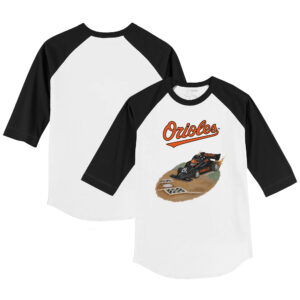 Toddler Tiny Turnip White/Black Baltimore Orioles Race Car 3/4-Sleeve Raglan T-Shirt