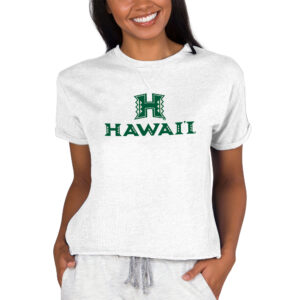 Women's Concepts Sport Oatmeal Hawaii Rainbow Warriors Tri-Blend Mainstream Terry Short Sleeve Sweatshirt Top