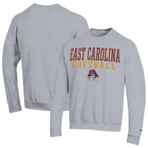 Men's Champion  Gray ECU Pirates Stack Logo Softball Powerblend Pullover Sweatshirt