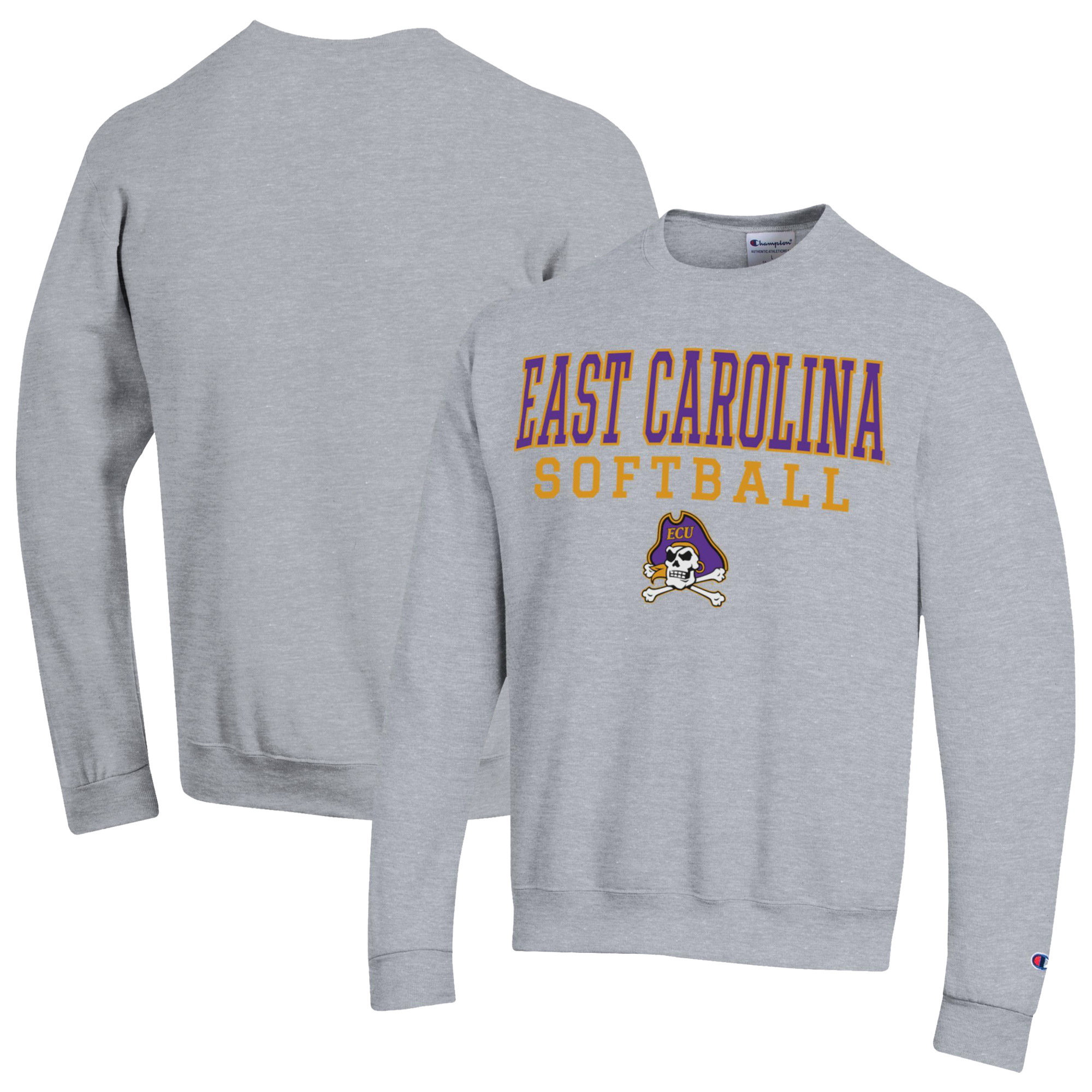 Men's Champion Gray ECU Pirates Stack Logo Softball Powerblend Pullover Sweatshirt
