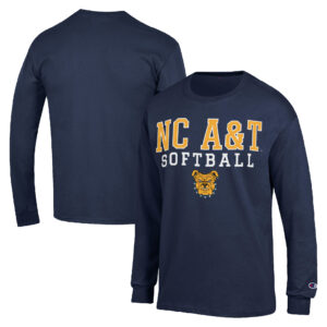 Men's Champion  Navy North Carolina A&T Aggies Stack Logo Softball Powerblend Long Sleeve T-Shirt