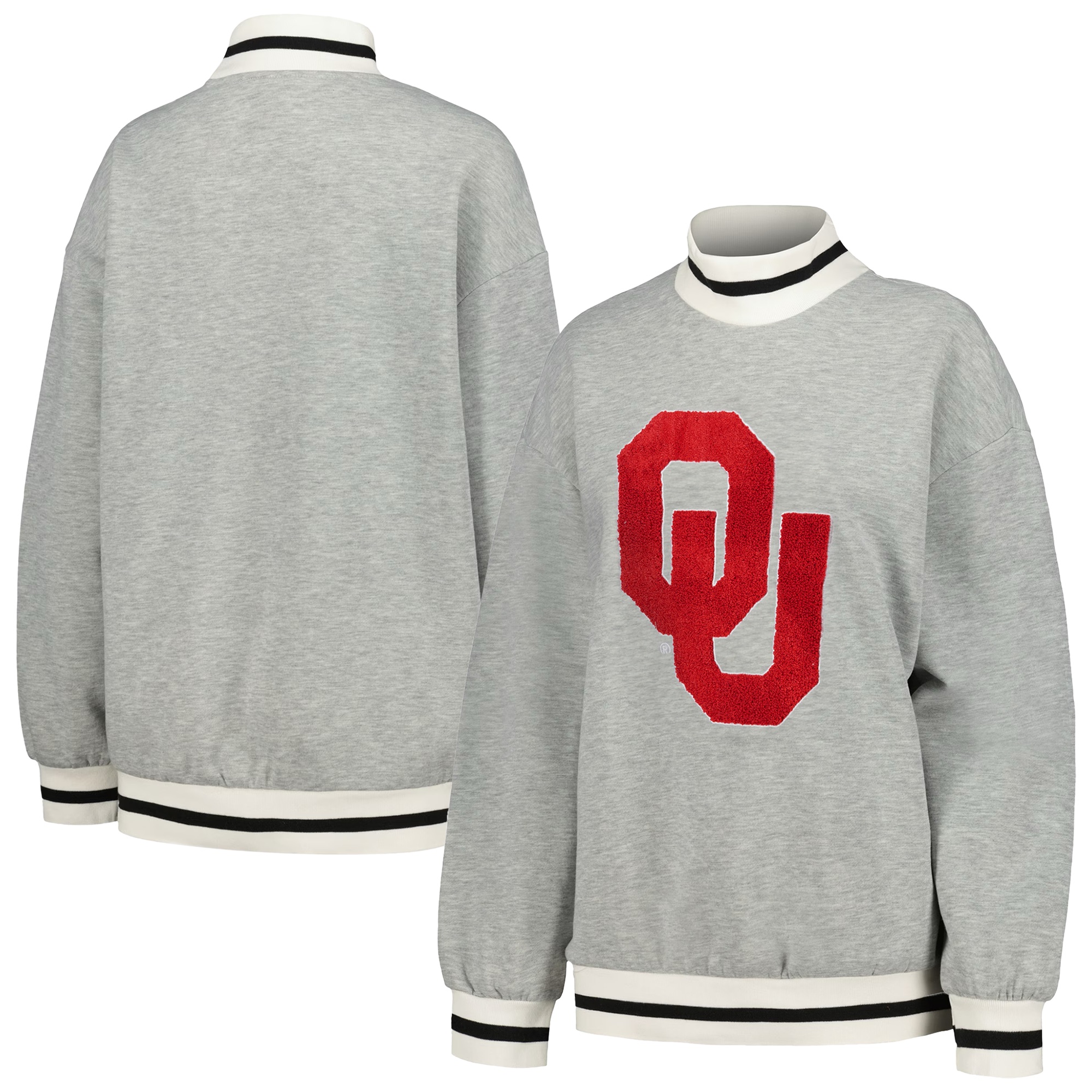 Women's Gameday Couture Gray Oklahoma Sooners In It To Win It Sporty Mock Neck Pullover Sweatshirt