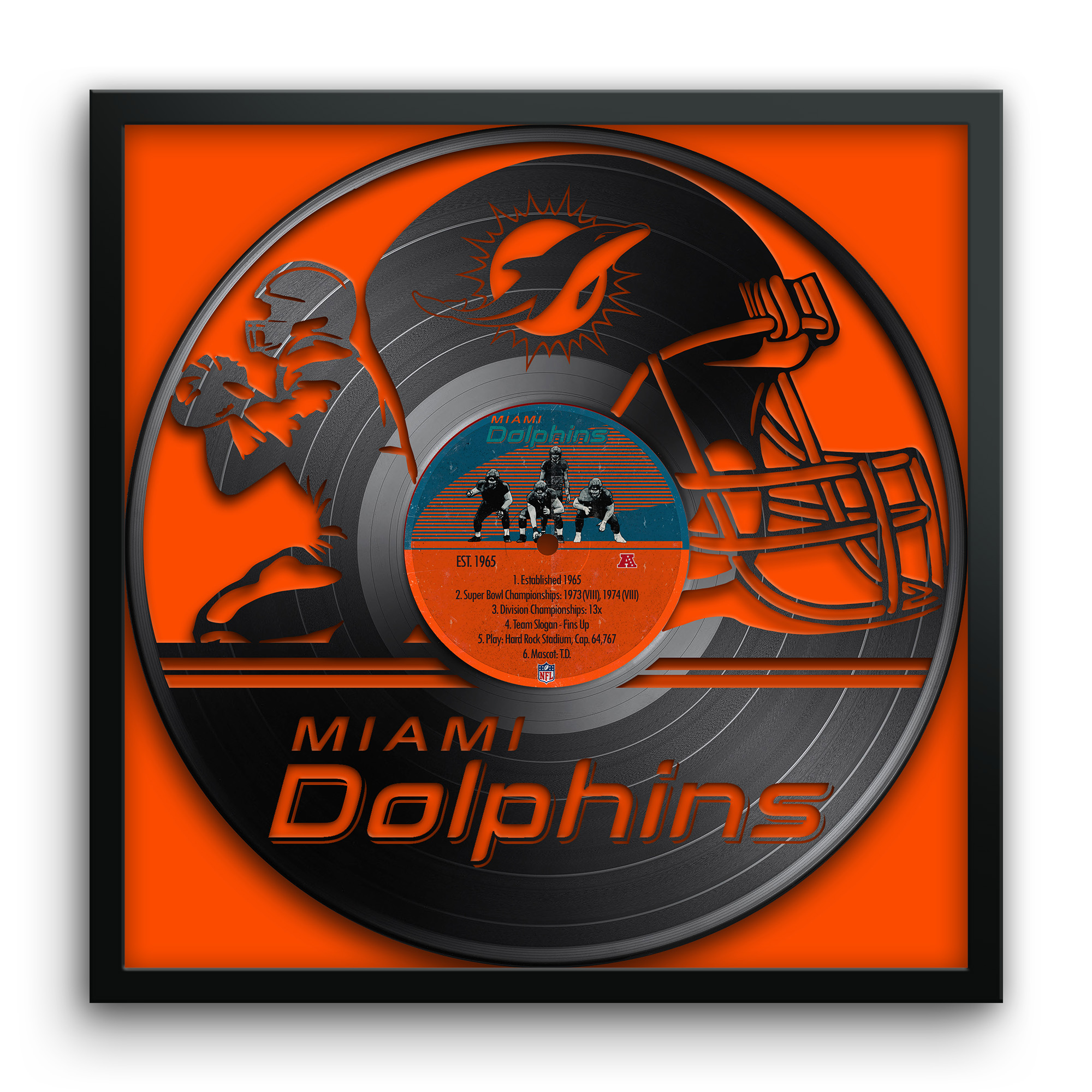 Miami Dolphins Framed 13" x 13" Vinyl Record Art Print