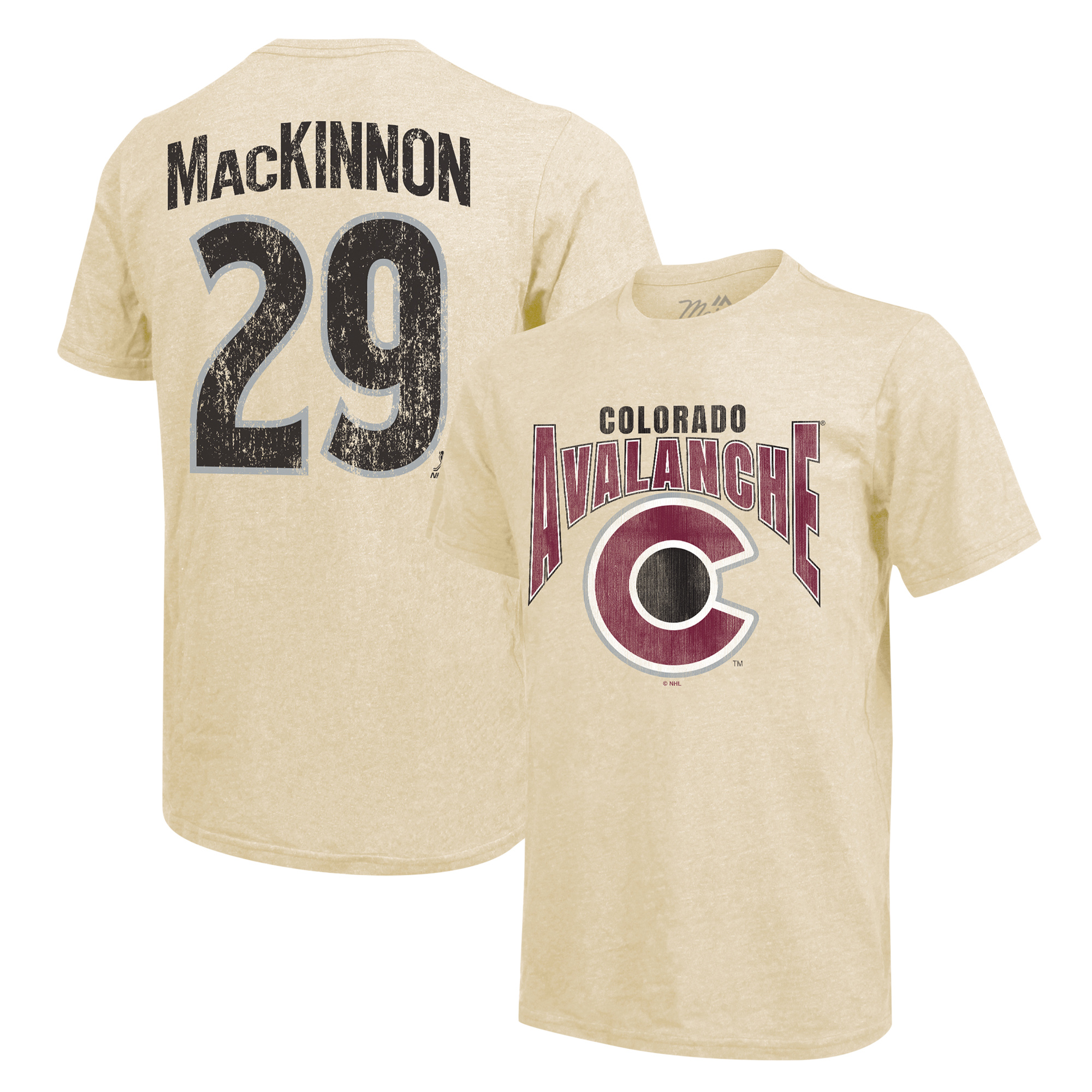 Men's Majestic Threads Nathan MacKinnon Cream Colorado Avalanche Dynasty Name & Number Tri-Blend T-Shirt - Image 5