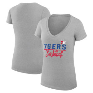 Women's G-III 4Her by Carl Banks Heather Gray Philadelphia 76ers Team Sport Fitted V-Neck T-Shirt