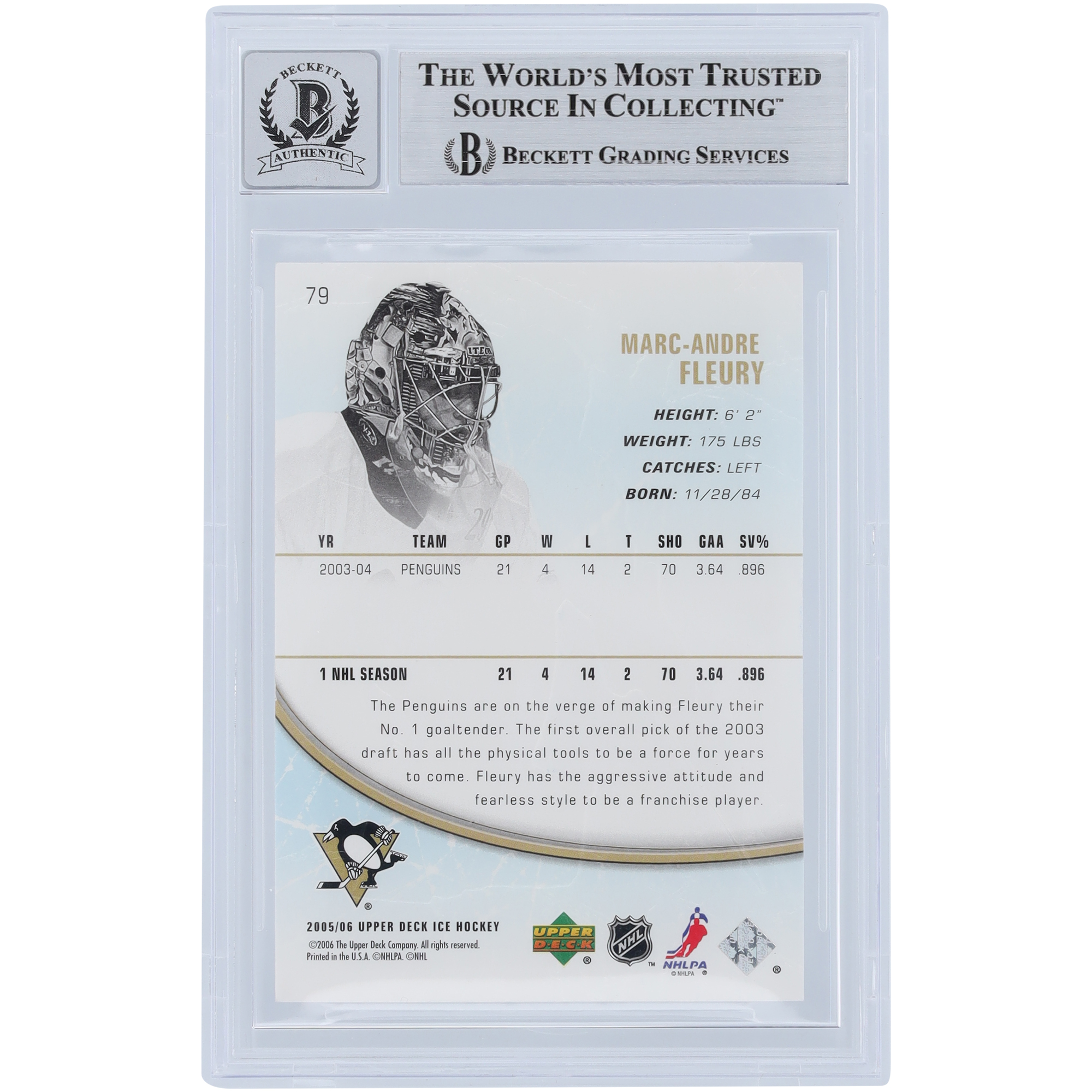 Marc-Andre Fleury Pittsburgh Penguins Autographed 2005-06 Upper Deck Ice #79 Beckett Fanatics Witnessed Authenticated 10 Card - Image 5