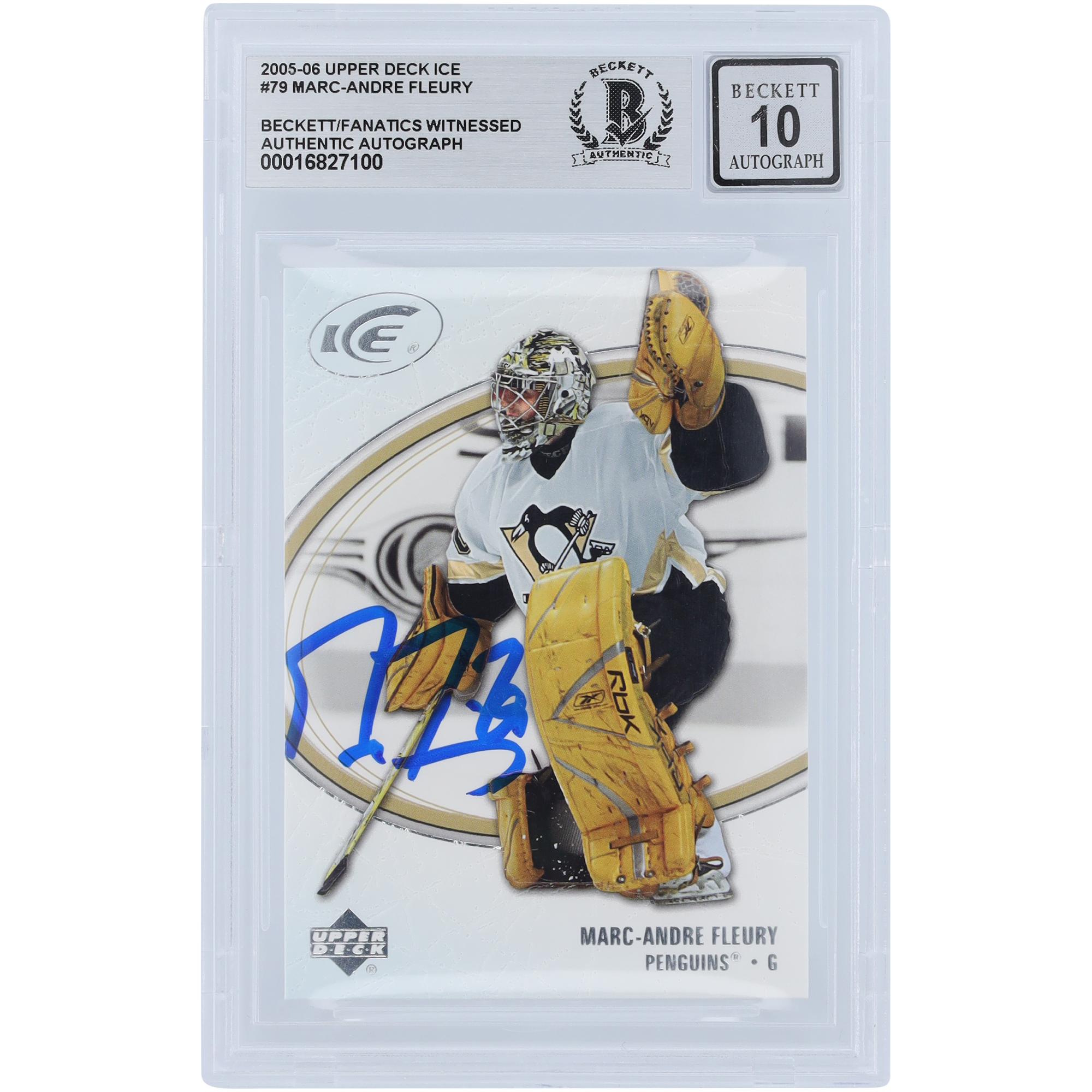 Marc-Andre Fleury Pittsburgh Penguins Autographed 2005-06 Upper Deck Ice #79 Beckett Fanatics Witnessed Authenticated 10 Card
