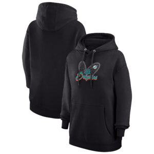 Women's G-III 4Her by Carl Banks Black Miami Dolphins Animal Print Heart Team Graphic Fleece Tri-Blend Pullover Hoodie