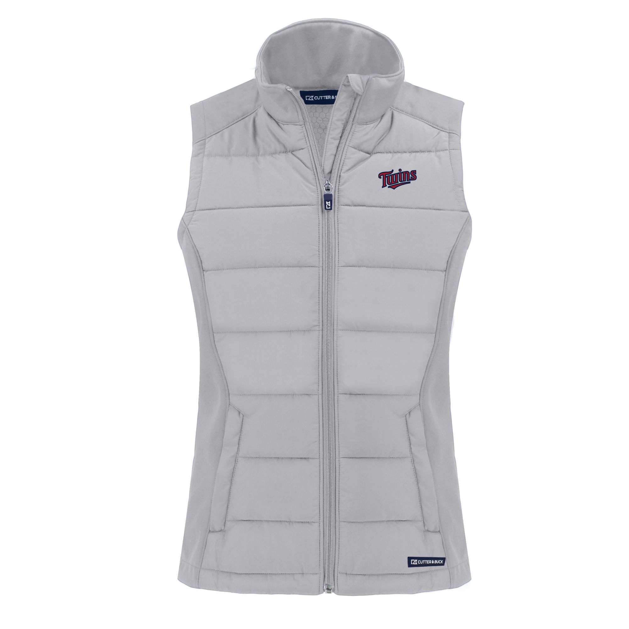 Women's Cutter & Buck Gray Minnesota Twins Evoke Hybrid Eco PrimaLoft Softshell Recycled Full-Zip Vest - Image 3