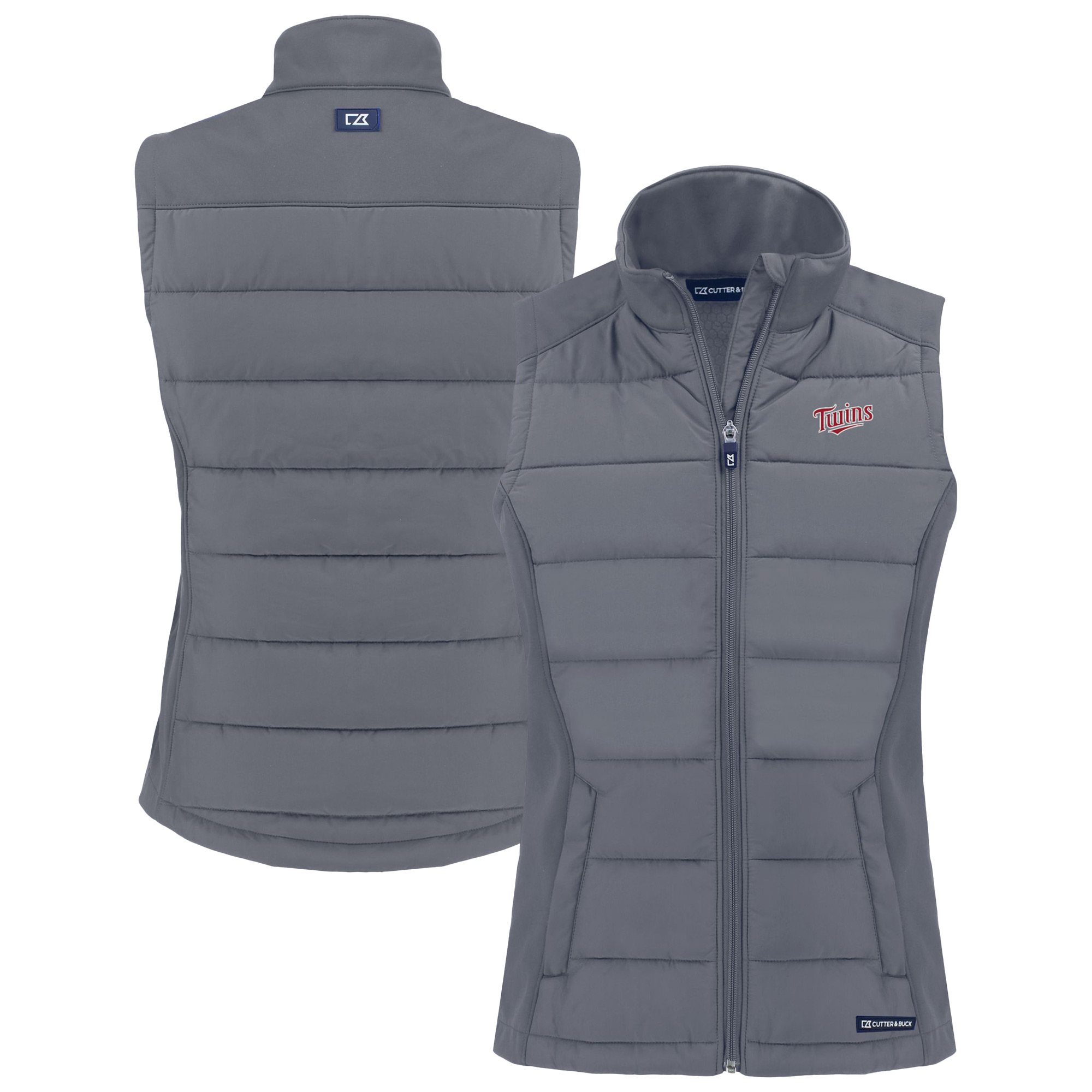 Women's Cutter & Buck Charcoal Minnesota Twins Evoke Hybrid Eco PrimaLoft Softshell Recycled Full-Zip Vest - Image 2